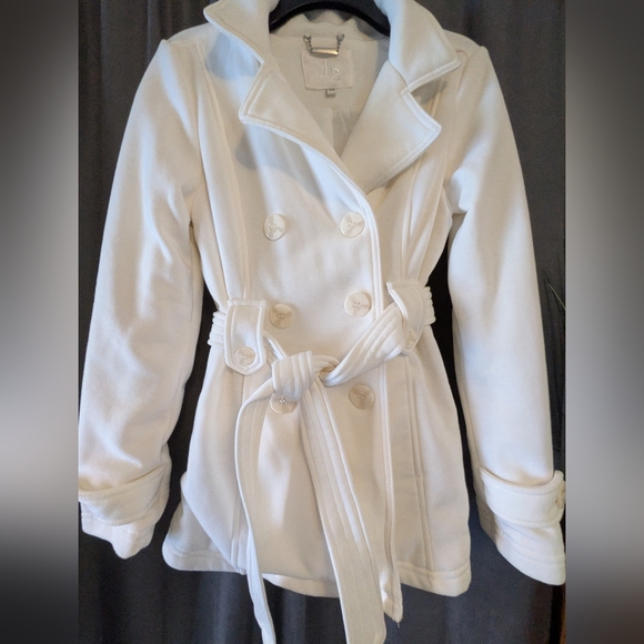 J2 Jou Jou Double Breasted Peacoat White Cream Belted Coat Jacket Sz. M - Picture 2 of 12